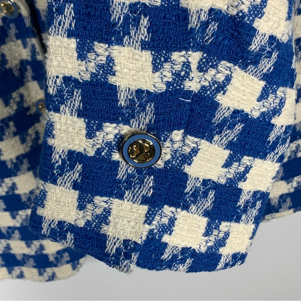 SANDRO FLORIANE SINGLE-BREASTED HOUNDSTOOTH
COTTON-BLEND WOMENS BLAZER IN BLUE - Picture 4 of 16